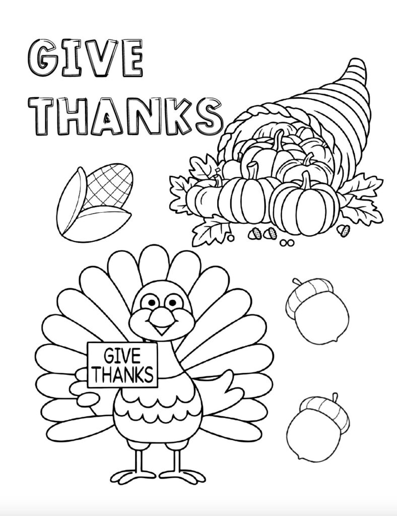 Celebrate Thanksgiving with this free Give Thanks coloring page! Download the printable PDF for a fun Thanksgiving activity for kids at home, in the classroom, or during homeschool lessons.