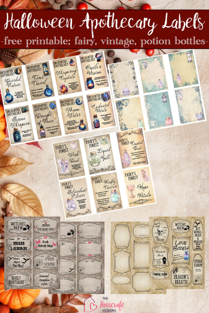 Looking for free printable Halloween apothecary labels? Download a collection of vintage, fairy, enchanted, and blank potion bottle labels in several sizes. Perfect for Halloween parties, haunted houses, apothecary cabinets, and DIY décor.