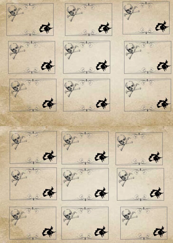 Print these small Halloween labels for candy, party favors, treat bags, mini gifts, or classroom prizes. This free printable PDF includes fun Halloween designs that are perfect for adding a spooky touch to your celebration.
