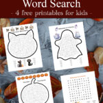 Halloween word search free printable! Download four PDF easy word search puzzles for kids featuring Halloween words and fun seasonal designs. Perfect for classrooms, homeschool, Halloween parties, fall festivals, and family activities.