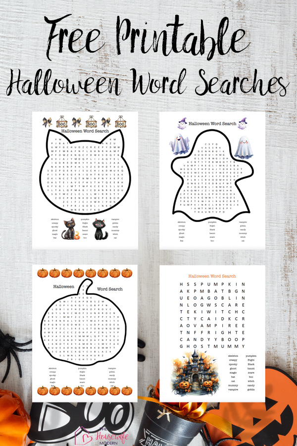 Looking for some free Halloween word search printables? Download four Halloween word searches for kids (PDFs). Perfect for classrooms, homeschool, parties, and family fun.