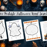 Featured image for free printable Halloween word searches for kids.