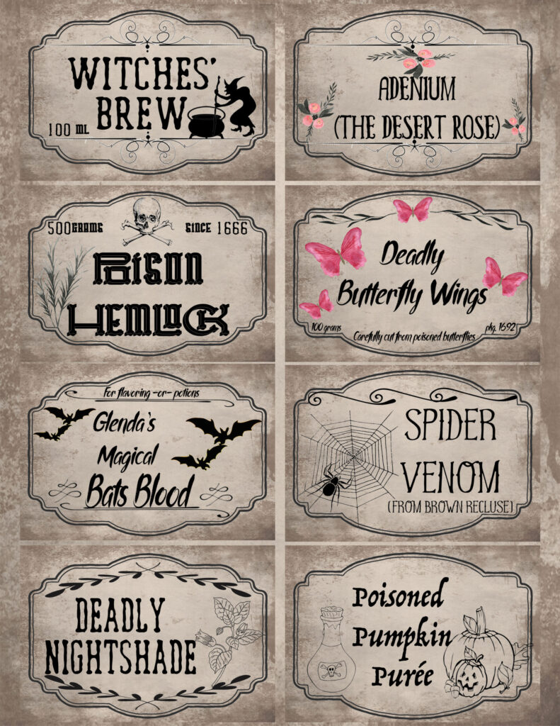 Create spooky potion bottles with these free printable Halloween apothecary labels! This vintage-inspired slate collection includes eight ready-to-print designs with classic potion names for jars, bottles, party decorations, and Halloween displays.