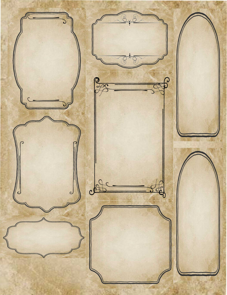 Create your own potion bottles with these blank vintage apothecary labels! Featuring classic antique-style frames in multiple sizes, they're perfect for custom Halloween bottles, jars, party decorations, and DIY apothecary displays.