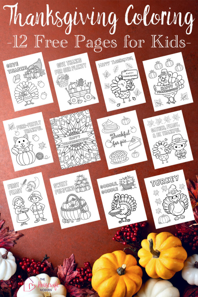 These free Thanksgiving coloring pages include 12 printable PDF coloring pages for kids! Print cute Thanksgiving turkeys, pilgrims, pumpkins, pie,