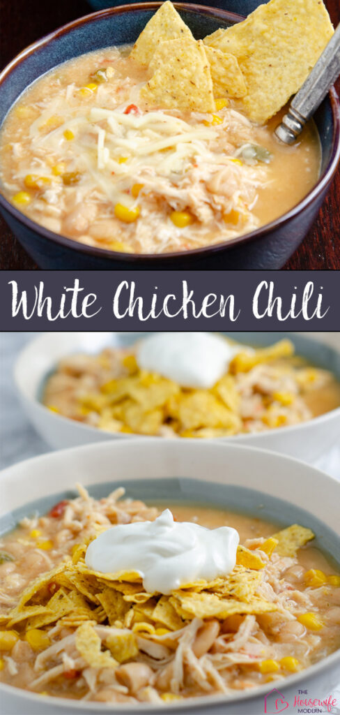 This easy white chicken chili is made in the slow cooker with chicken, beans, corn, green chiles, and flavorful seasonings. Perfect for an easy family dinner. Also a freezer meal!