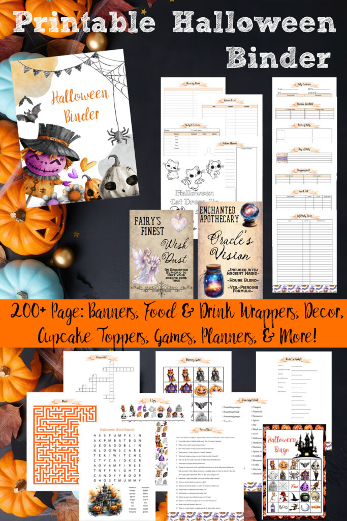 Looking for Halloween printables? This printable Halloween binder includes everything you need in one PDF download—Halloween planners, party planning, games, coloring sheets, scavenger hunts, word searches, decor, recipes, and more. Print your favorites year after year!