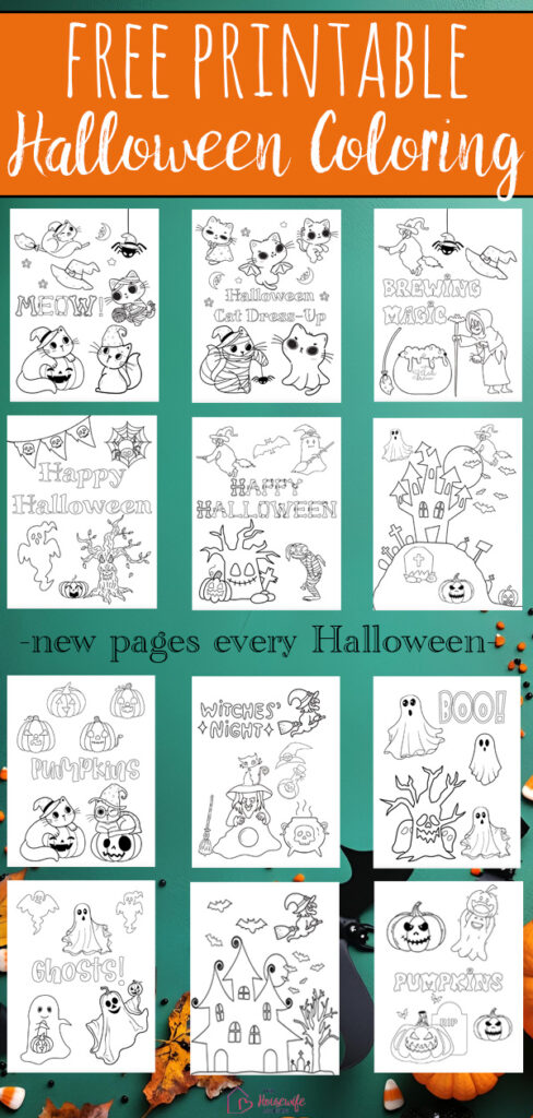 Download free printable Halloween coloring pages for kids! This growing collection includes cute cats, friendly ghosts, pumpkins, witches, haunted houses, and more fun Halloween designs. Easy PDF printables for home, classrooms, Halloween parties, rainy days, and quiet time. Save this collection for new free coloring pages added each year!