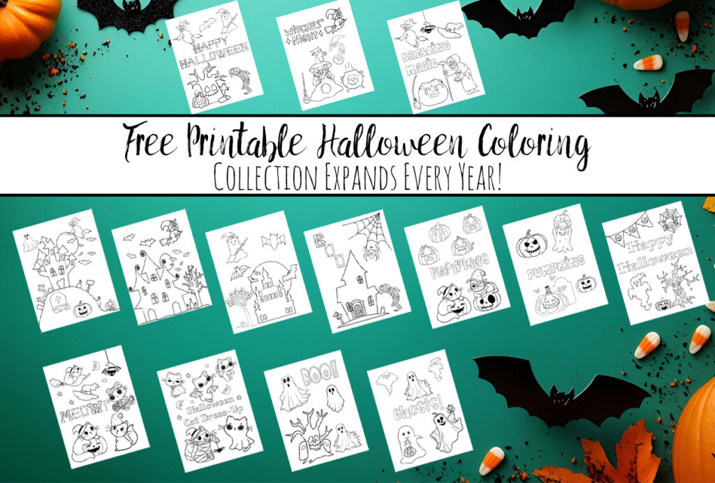 Featured image for free printable Halloween coloring pages