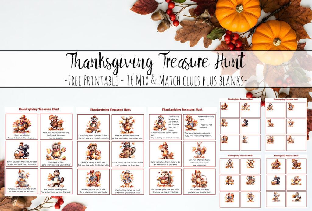 Featured image for free printable Thanksgiving treasure hunt