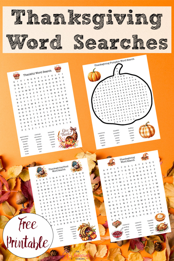 Looking for an easy Thanksgiving activity? These easy Thanksgiving word searches for kids are a fun way to celebrate the holiday! Download free printable PDFs of 4 Thanksgiving word search puzzles featuring Thanksgiving foods, pumpkins, and thankful words. Perfect for classrooms, homeschool, parties, or family fun. Answer keys included.