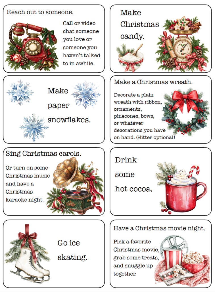 Looking for fun Advent calendar activities for kids and families? Choose from 50+ Christmas activity ideas, including crafts, treats, games, family traditions, outings, and ways to give back. Download the free printable Advent activity cards, choose your favorites, and add them to your Advent calendar or Christmas countdown.