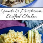 This mushroom stuffed chicken breast is filled with smoked Gouda cheese & sautéed mushrooms, onions, and herbs for a flavorful dinner that's perfect for any night of the week. Try this Gouda stuffed chicken recipe when you're looking for an easy baked chicken dinner with plenty of cheesy, savory flavor.