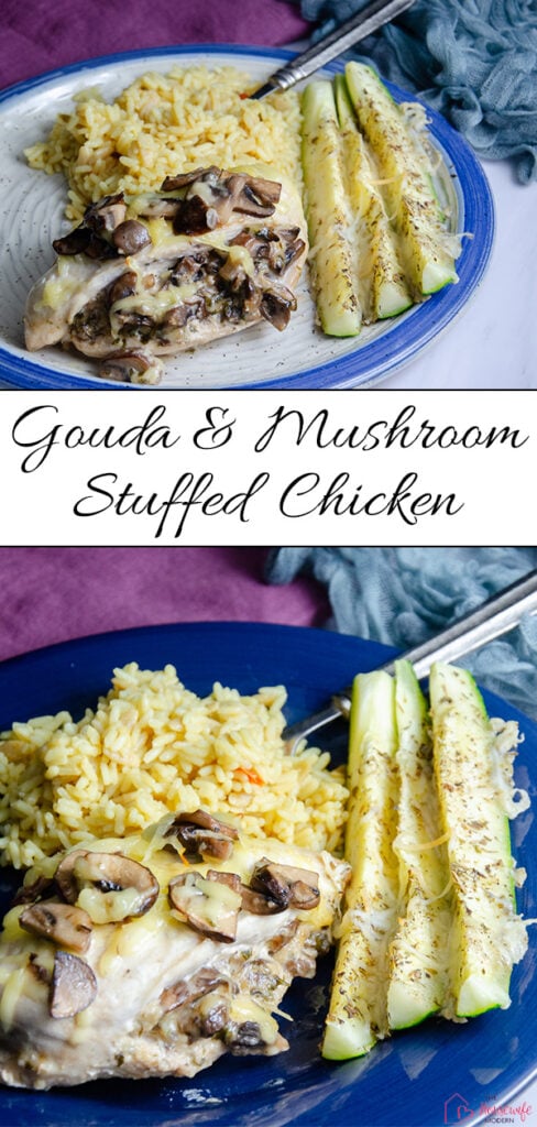 This mushroom stuffed chicken breast is filled with smoked Gouda cheese & sautéed mushrooms, onions, and herbs for a flavorful dinner that's perfect for any night of the week. Try this Gouda stuffed chicken recipe when you're looking for an easy baked chicken dinner with plenty of cheesy, savory flavor.