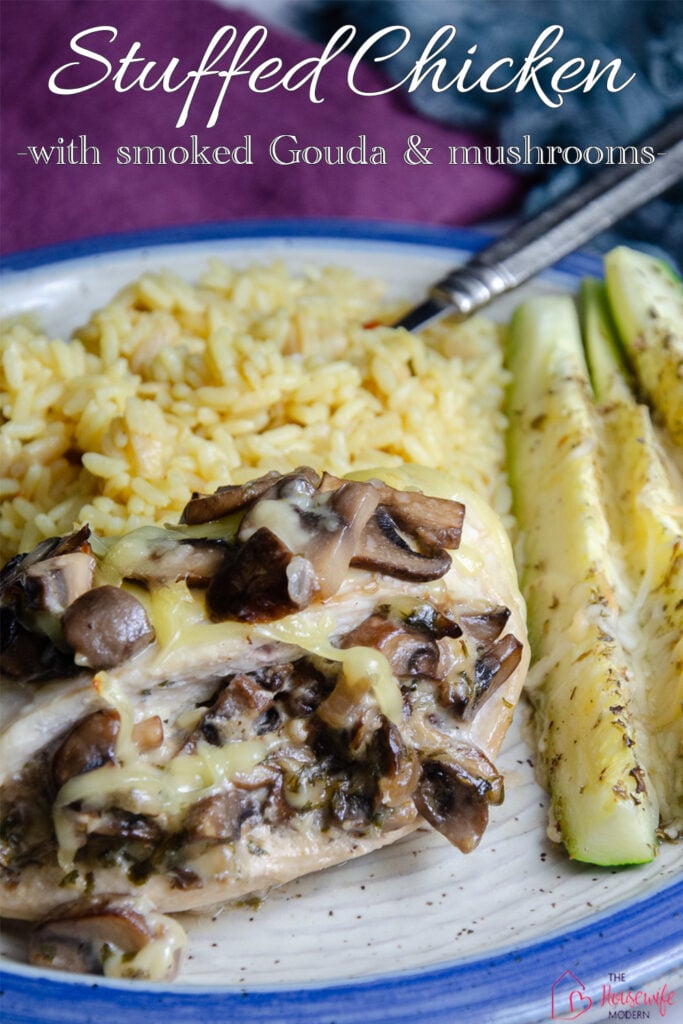 Smoked Gouda stuffed chicken is packed with sautéed mushrooms, onions, and melty cheese, then baked until tender and juicy. This easy stuffed chicken breast with Gouda is a delicious dinner idea for mushroom and cheese lovers.