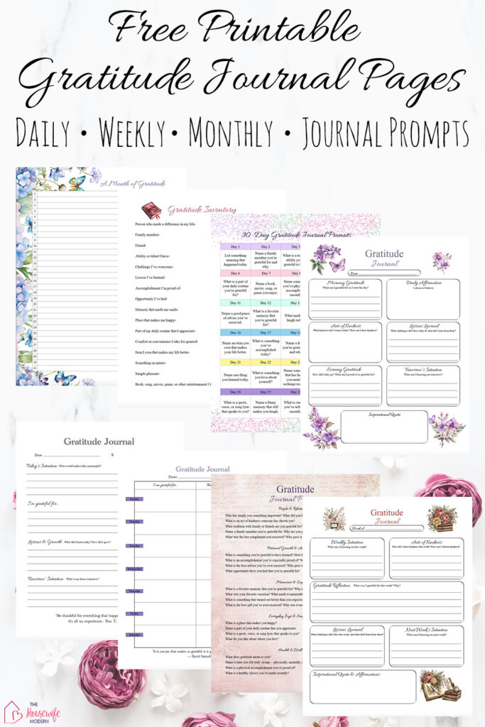 Start a gratitude journal with these free printable gratitude journal pages and prompts. Choose from daily, weekly, and monthly gratitude journal printables, plus printable gratitude journal prompts and 30 days of gratitude journal prompts. Download the PDF pages and choose the designs that work best for you.