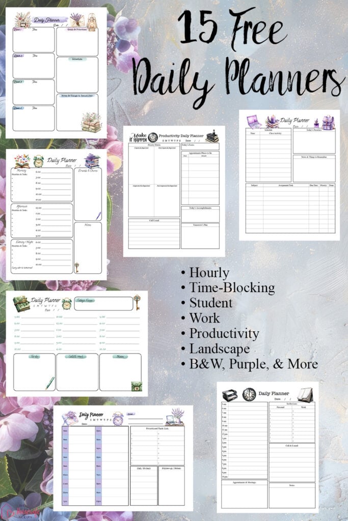 Find your favorite daily planner aesthetic with these 15 free printable daily planners! Choose from cute, colorful designs, simple black-and-white layouts, hourly schedules, student planners, and more. Whether you need a daily to-do list, a work schedule, or a productivity planner, there's a free PDF printable to help you organize your day.