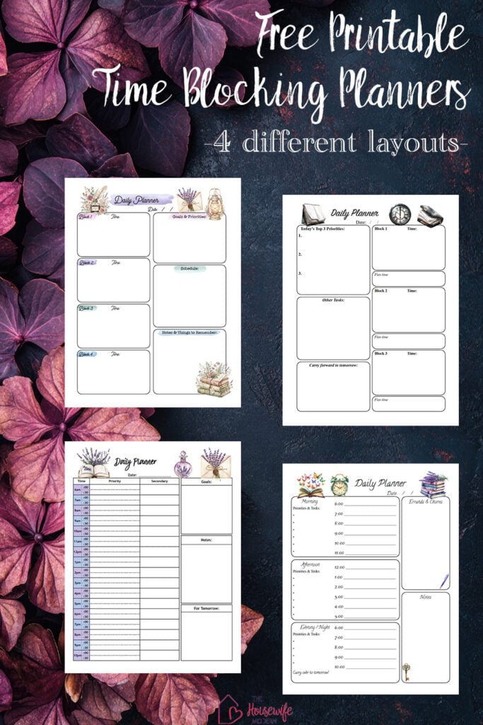 Organize your day with these 4 free printable time blocking planners! Choose from different daily schedule layouts to plan your time, organize tasks, and focus on your priorities. Whether you prefer flexible time blocks or a more structured hourly schedule, these free PDF planner pages can help you manage your day. Just download and print.