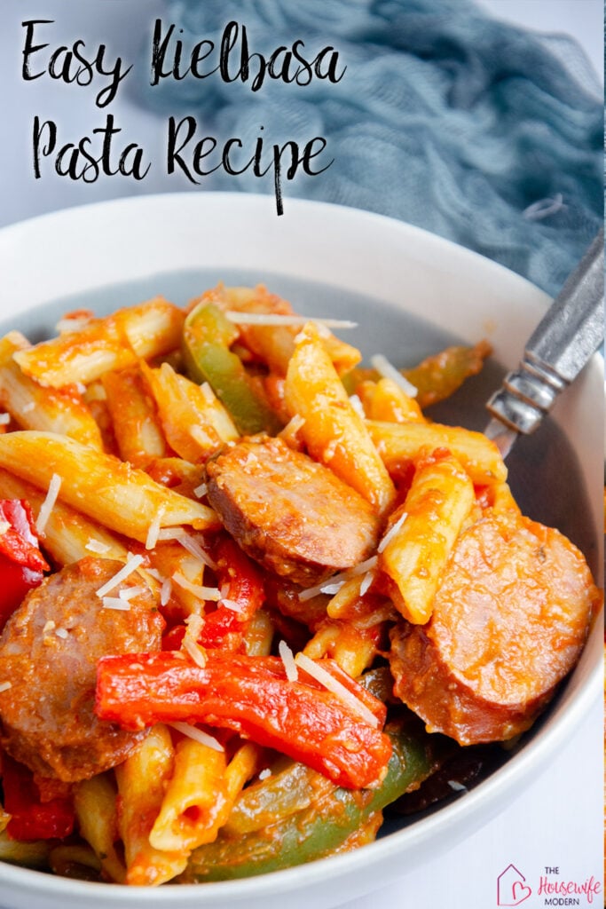 Smoked kielbasa, tender penne, bell peppers, and onions come together in a flavorful tomato sauce for a simple, hearty dinner. This kielbasa pasta recipe is perfect when you need a satisfying, easy, delicious weeknight meal.